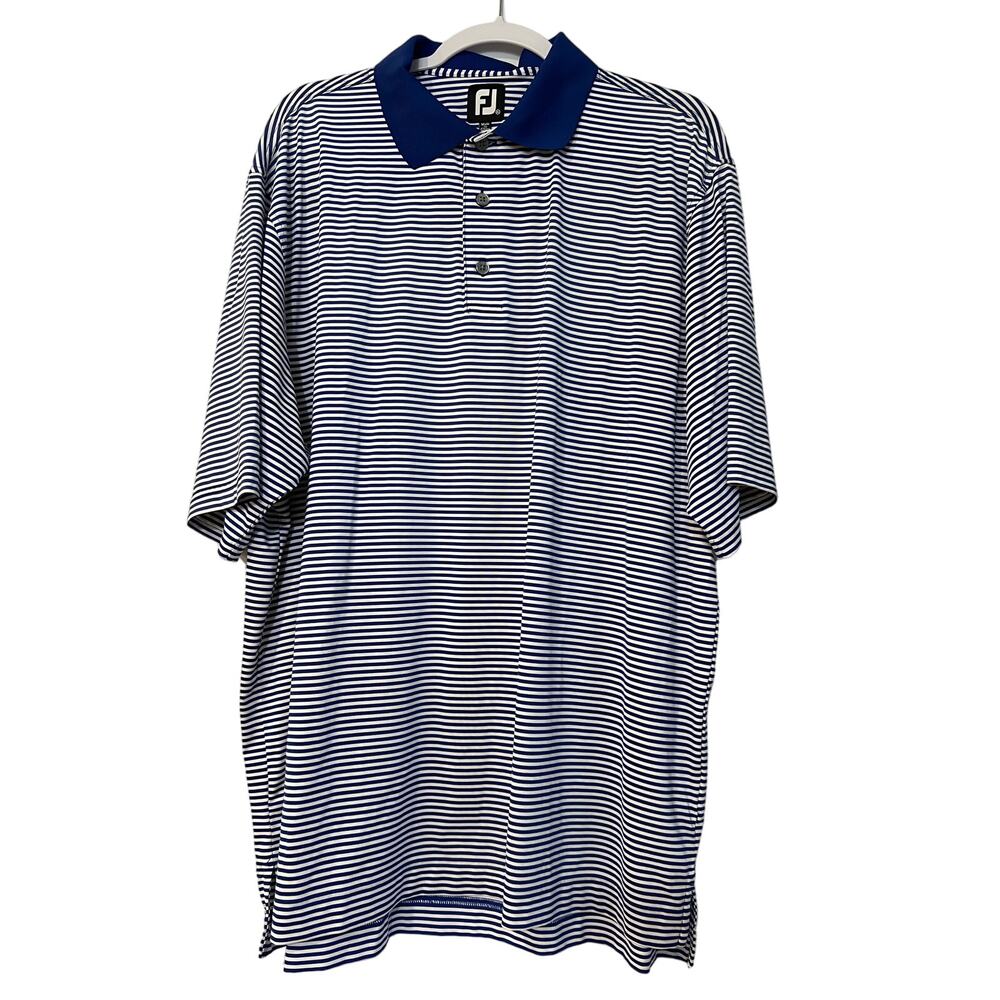 Footjoy Polo Shirt Men XL Blue White Striped Stretch FJ Performance Golf EUC